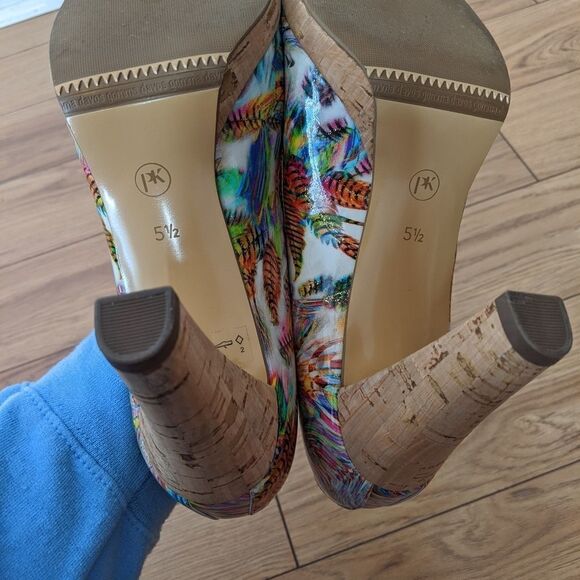 peter kaiser open toed tropical vacation heels with wood bottoms - Picture 3 of 7